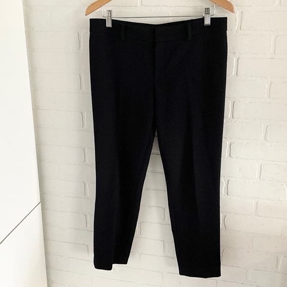 Club Monaco Women Ankle Pants Waffle Cotton Black Tailored Straight leg Sz 6 - Picture 2 of 12